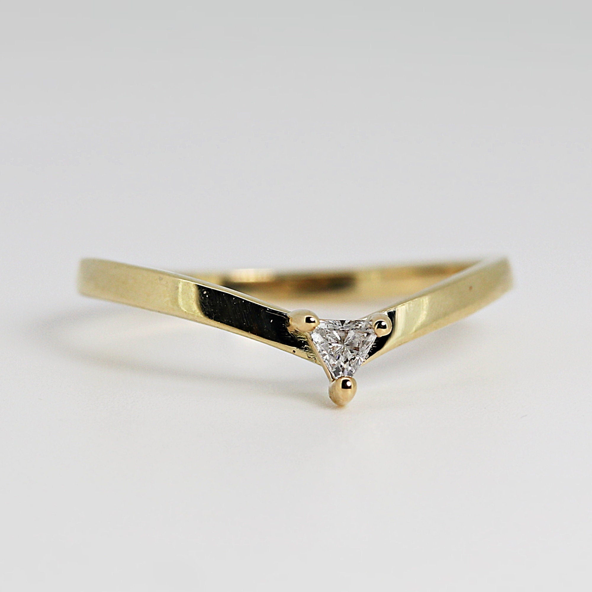 Triangle Diamond Ring, 14k Solid Gold Chevron Wedding Band