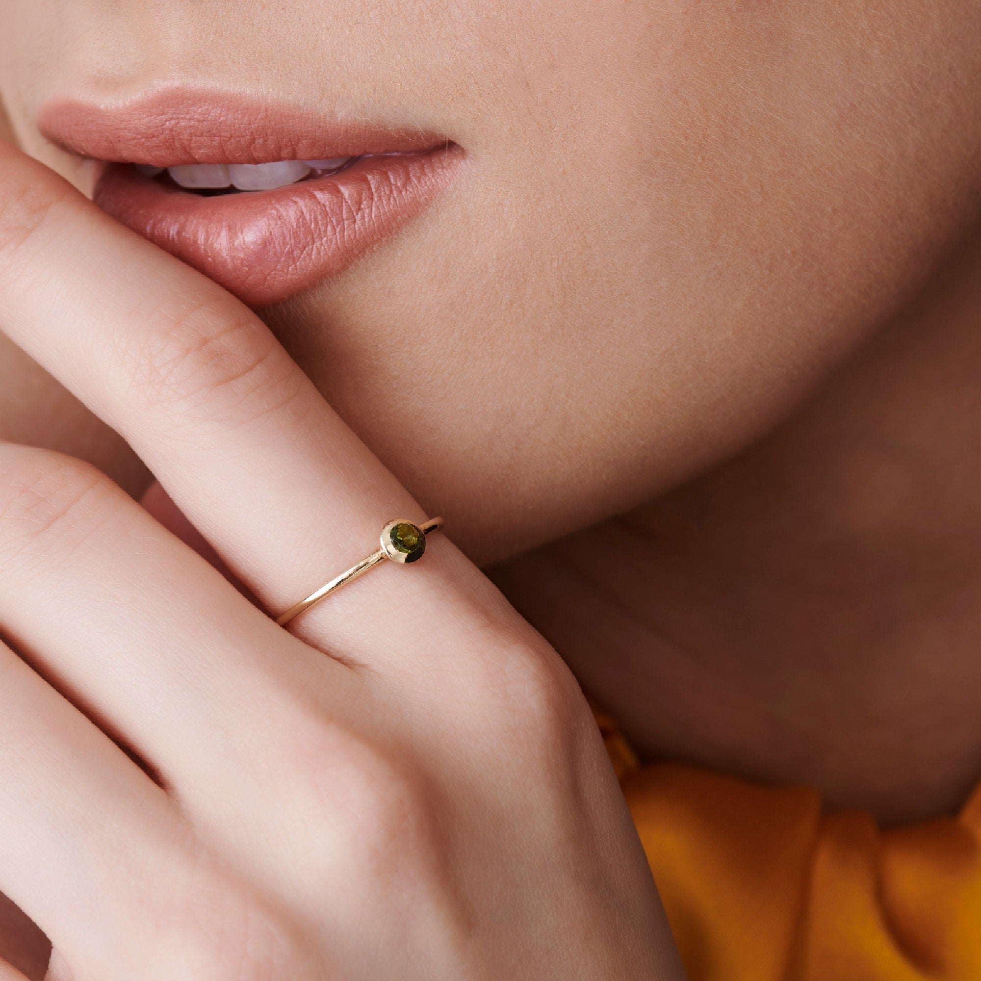 Green Tourmaline Ring 14k Solid Gold