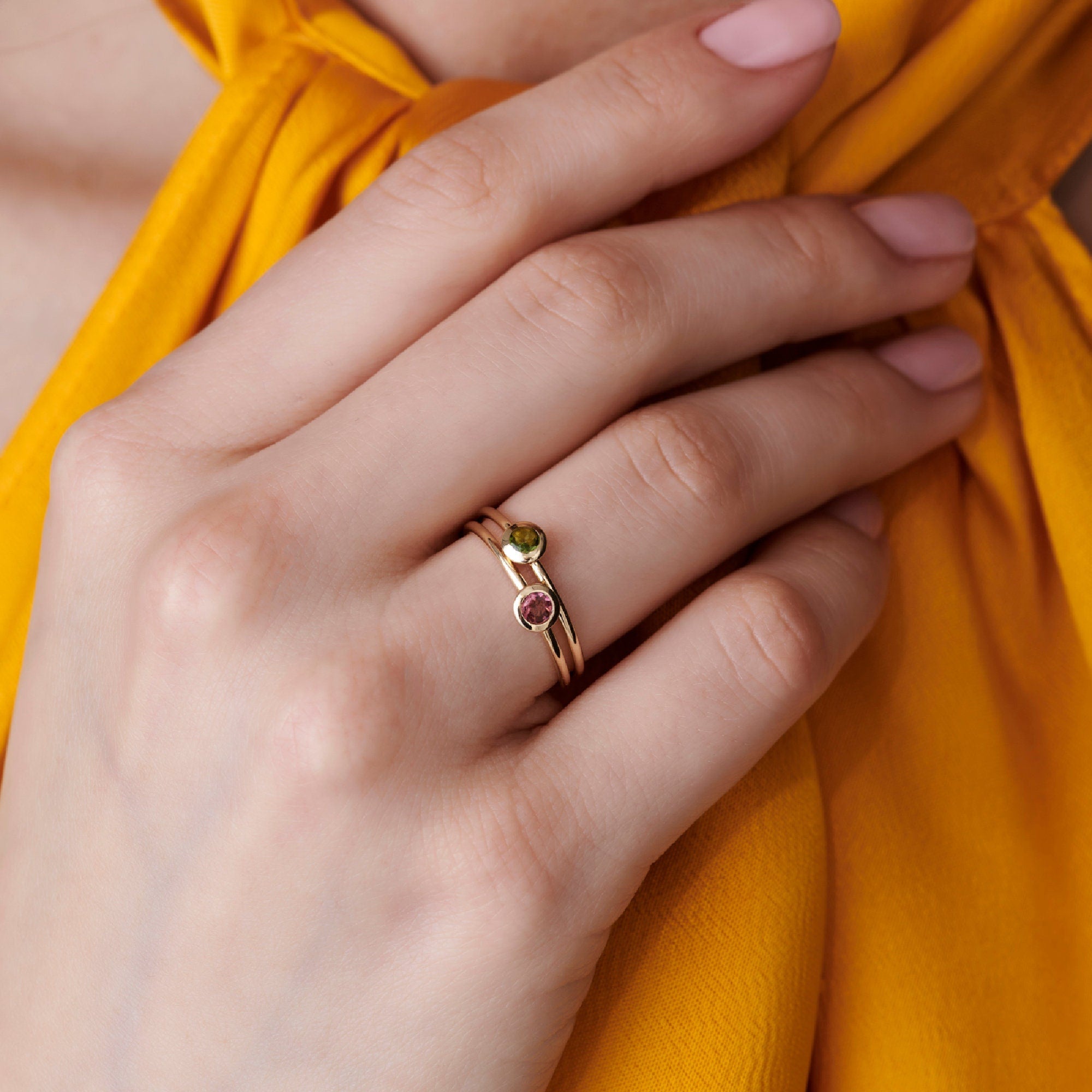 Green Tourmaline Ring 14k Solid Gold