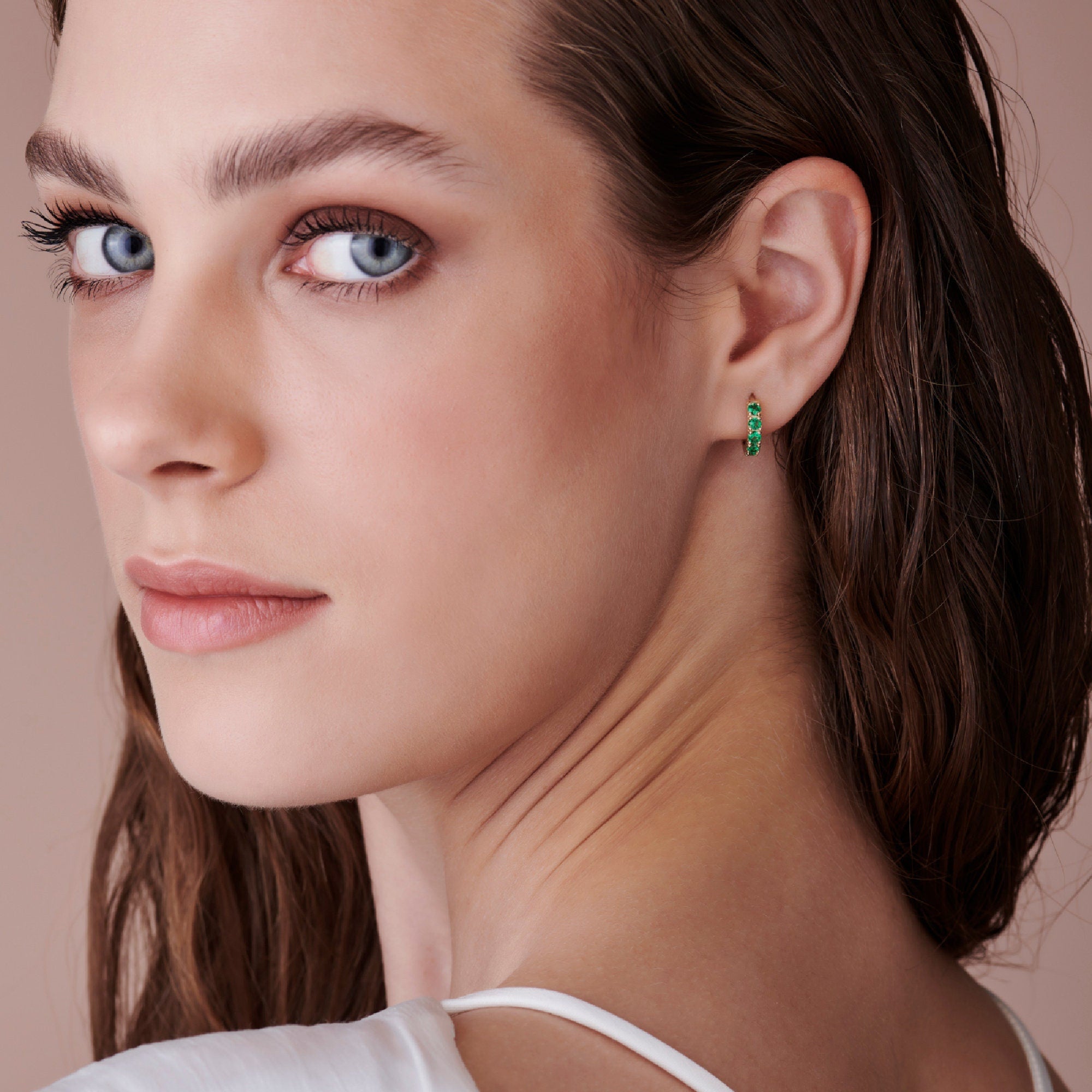 Emerald Hoop Earrings 14k Gold - Melt'm Jewelry