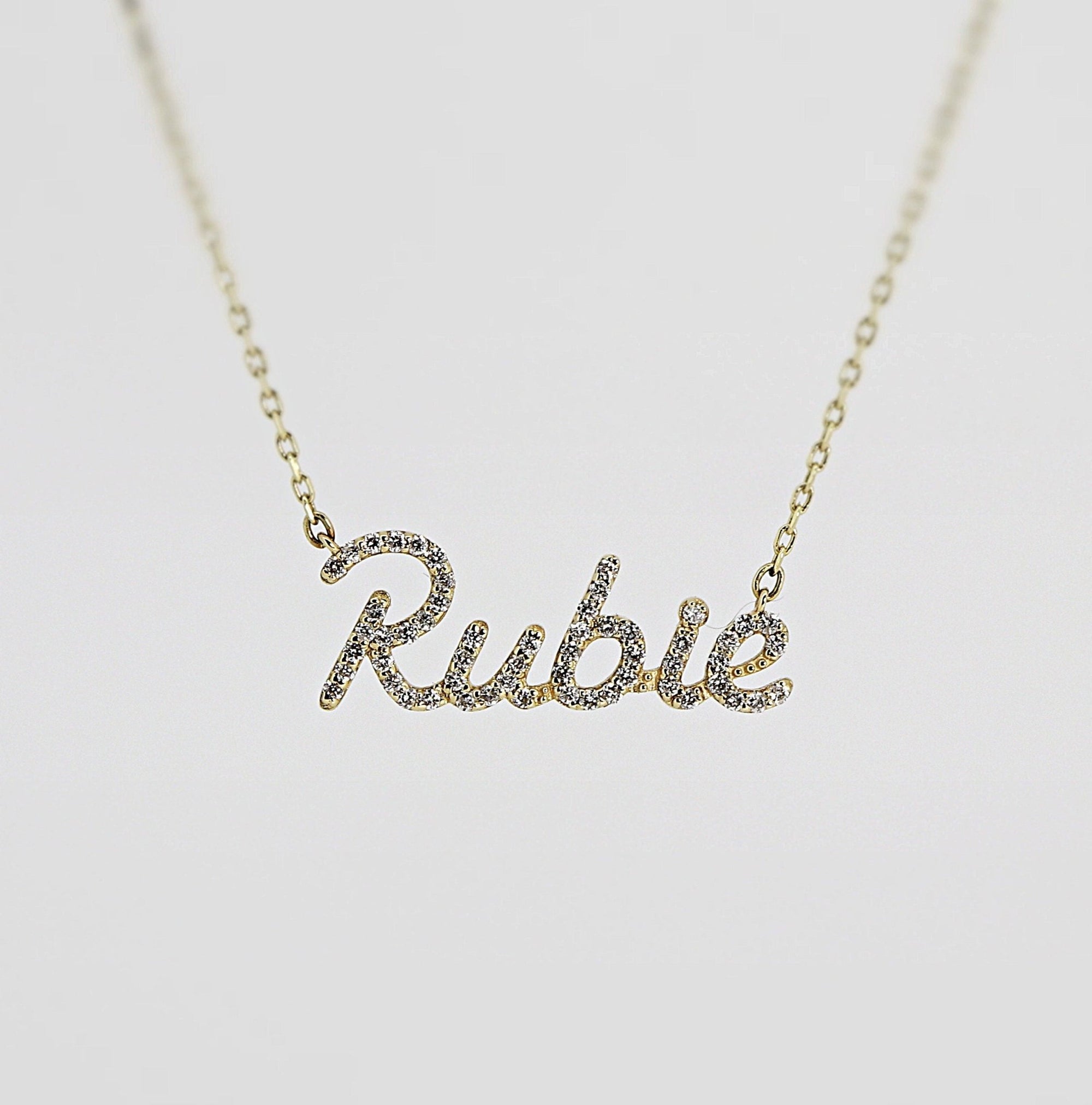 14K Solid Gold Diamond Name Necklace - Custom Personalized Jewelry - Melt'm Jewelry