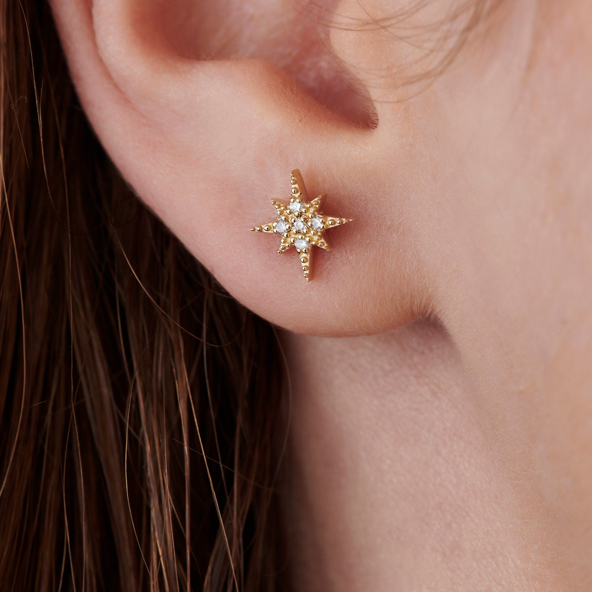 Diamond Starburst Earrings, Diamond North Star Studs