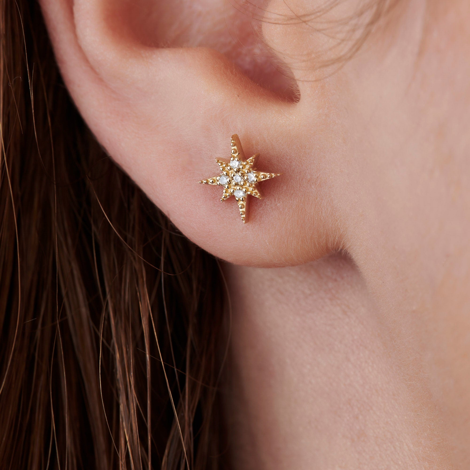 Diamond Starburst Earrings, Diamond North Star Studs - Melt'm Jewelry