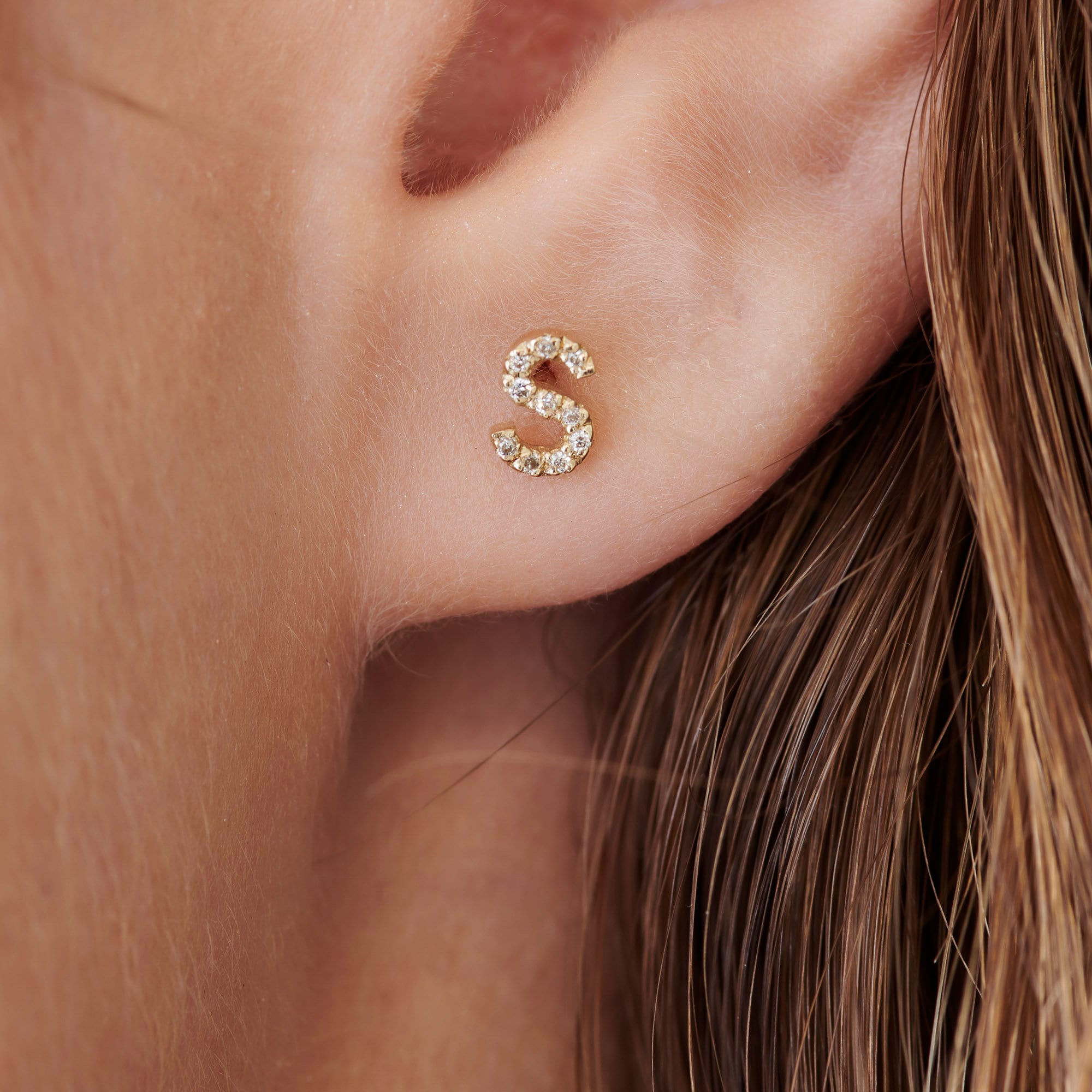Diamond Initials Stud Earrings in 14k Gold (SINGLE or PAIR) - Melt'm Jewelry