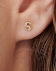 Diamond Initials Stud Earrings in 14k Gold (SINGLE or PAIR) - Melt'm Jewelry