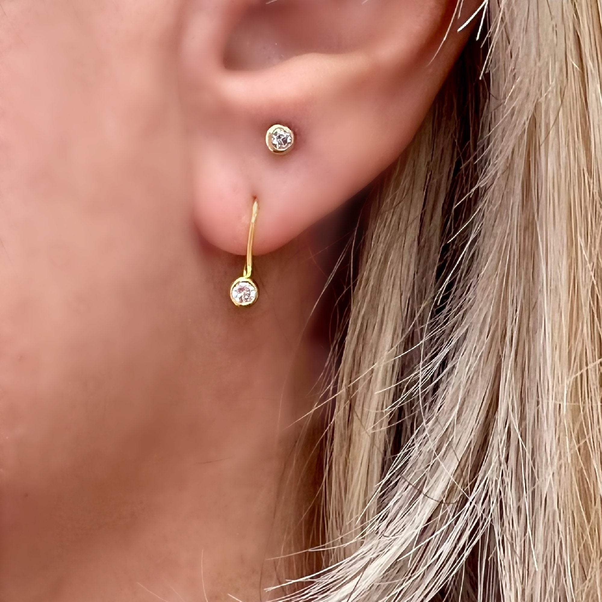 14k Solid Gold Tiny Diamond Stud Earrings