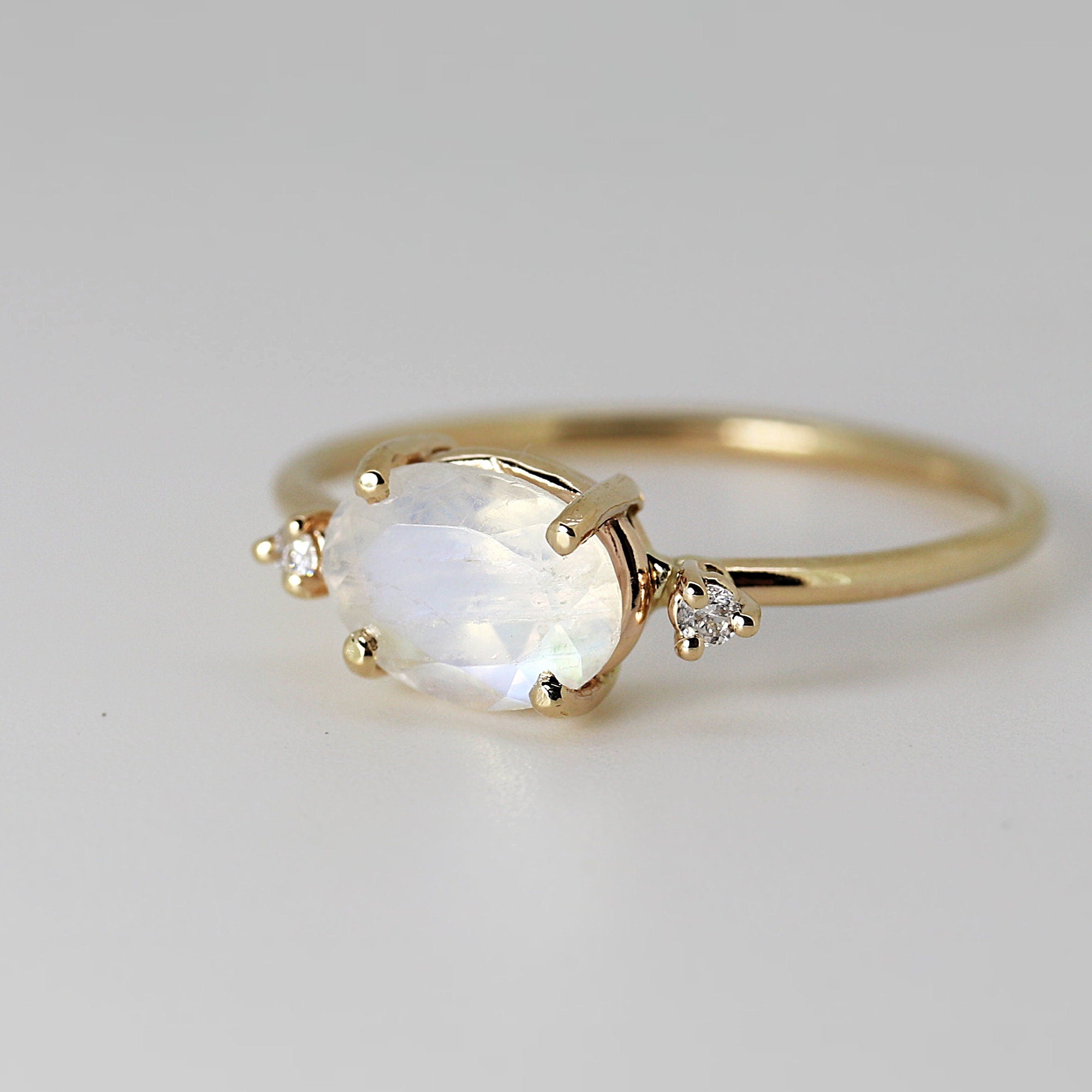 Diamond &amp; Moonstone Engagement Ring - Melt'm Jewelry