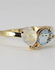 Toi et Moi Ring 14k Gold, Moonstone & Aquamarine Engagement Ring, You and Me Ring