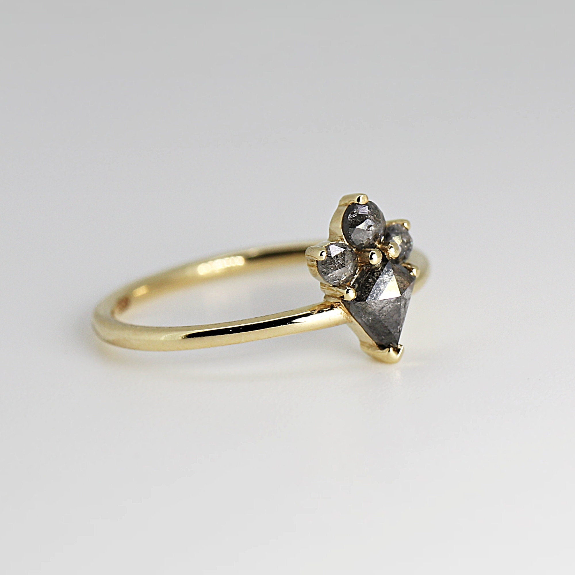Rose Cut Kite Shape Salt and Pepper Diamond Ring in 14k Yellow Gold - Melt'm Jewelry