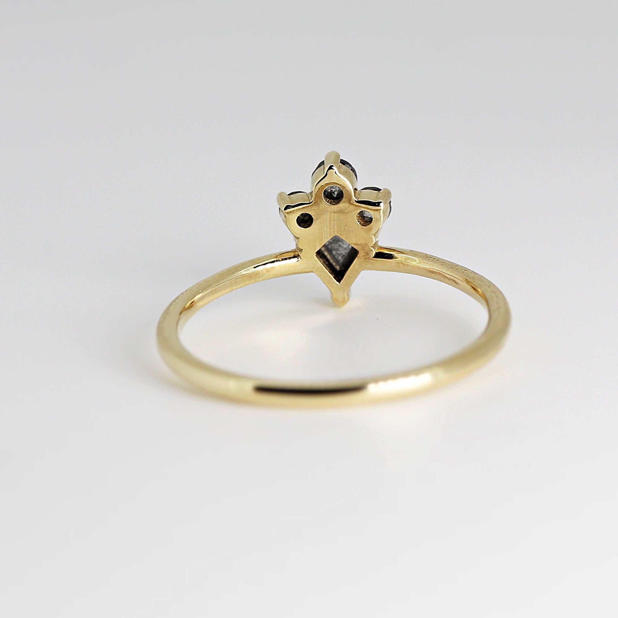 Kite Rose Cut Salt and Pepper Diamond Ring in 14k Yellow Gold