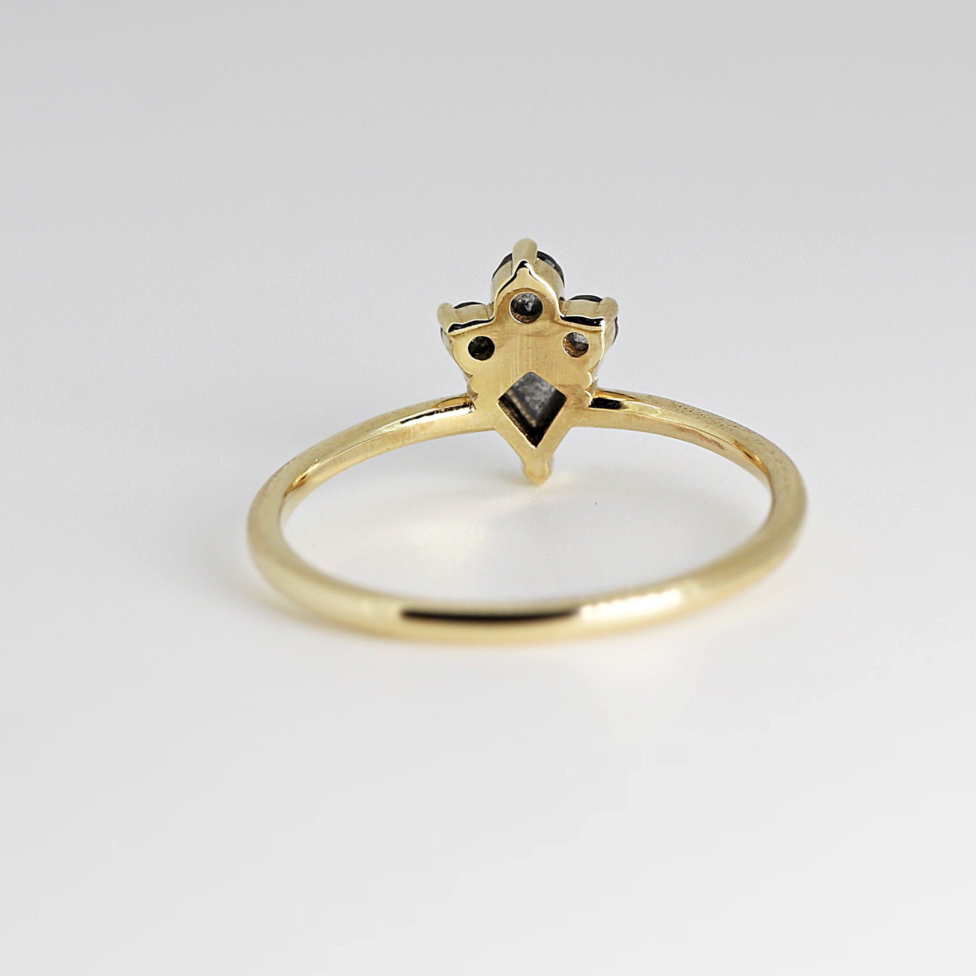 Rose Cut Kite Shape Salt and Pepper Diamond Ring in 14k Yellow Gold - Melt'm Jewelry