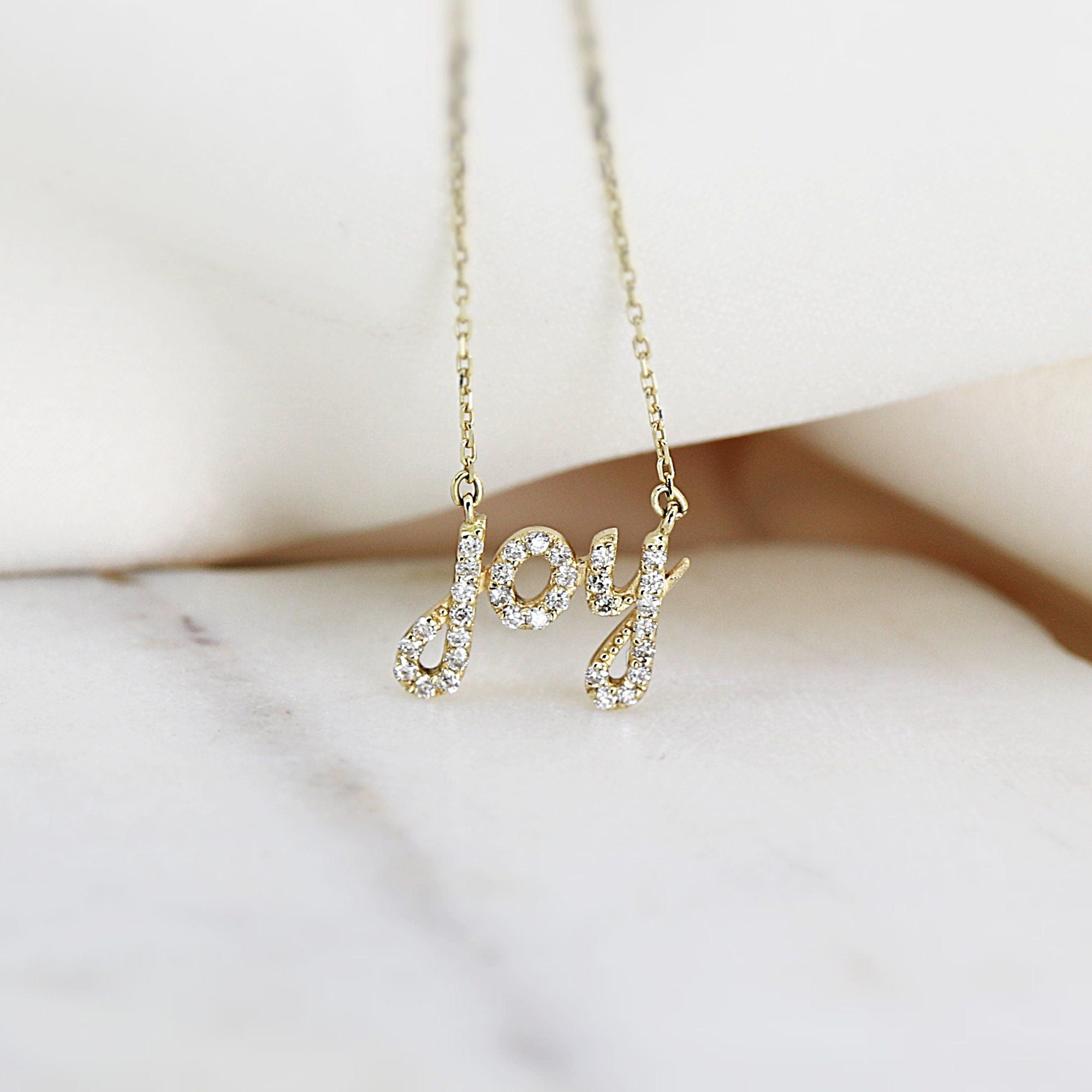 14k Solid Gold Diamond Joy Necklace