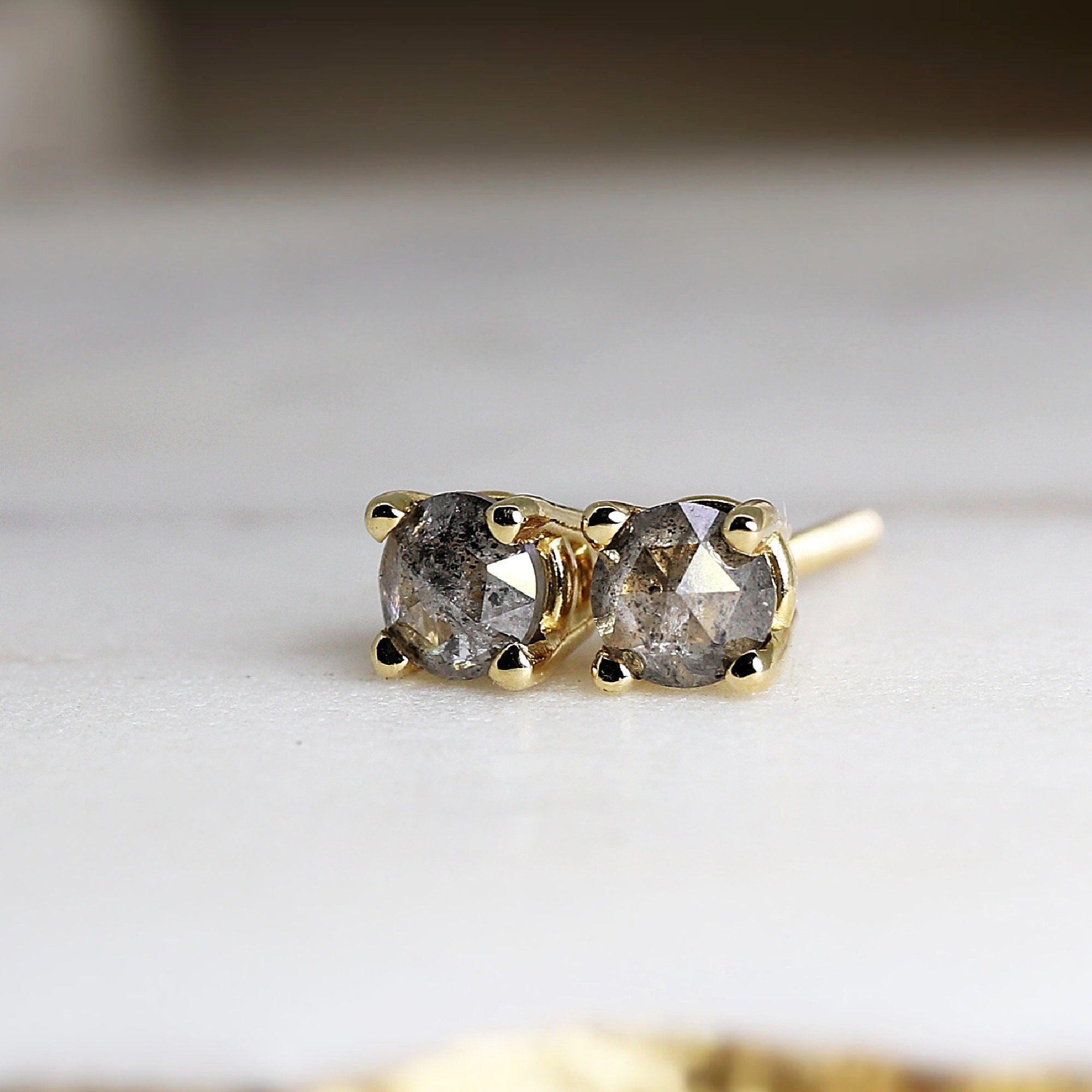 4mm Salt and Pepper Diamond Stud Earrings - Melt'm Jewelry