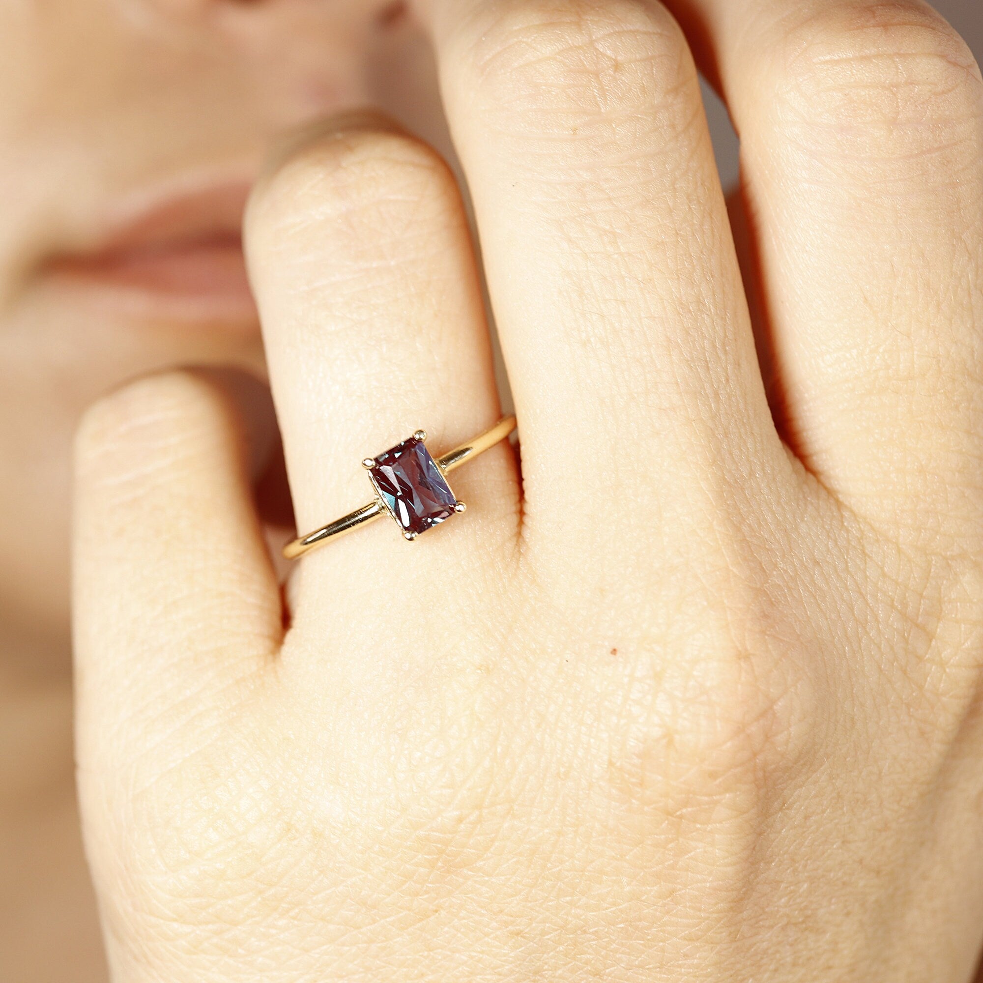 14k Gold Emerald Cut Alexandrite Ring