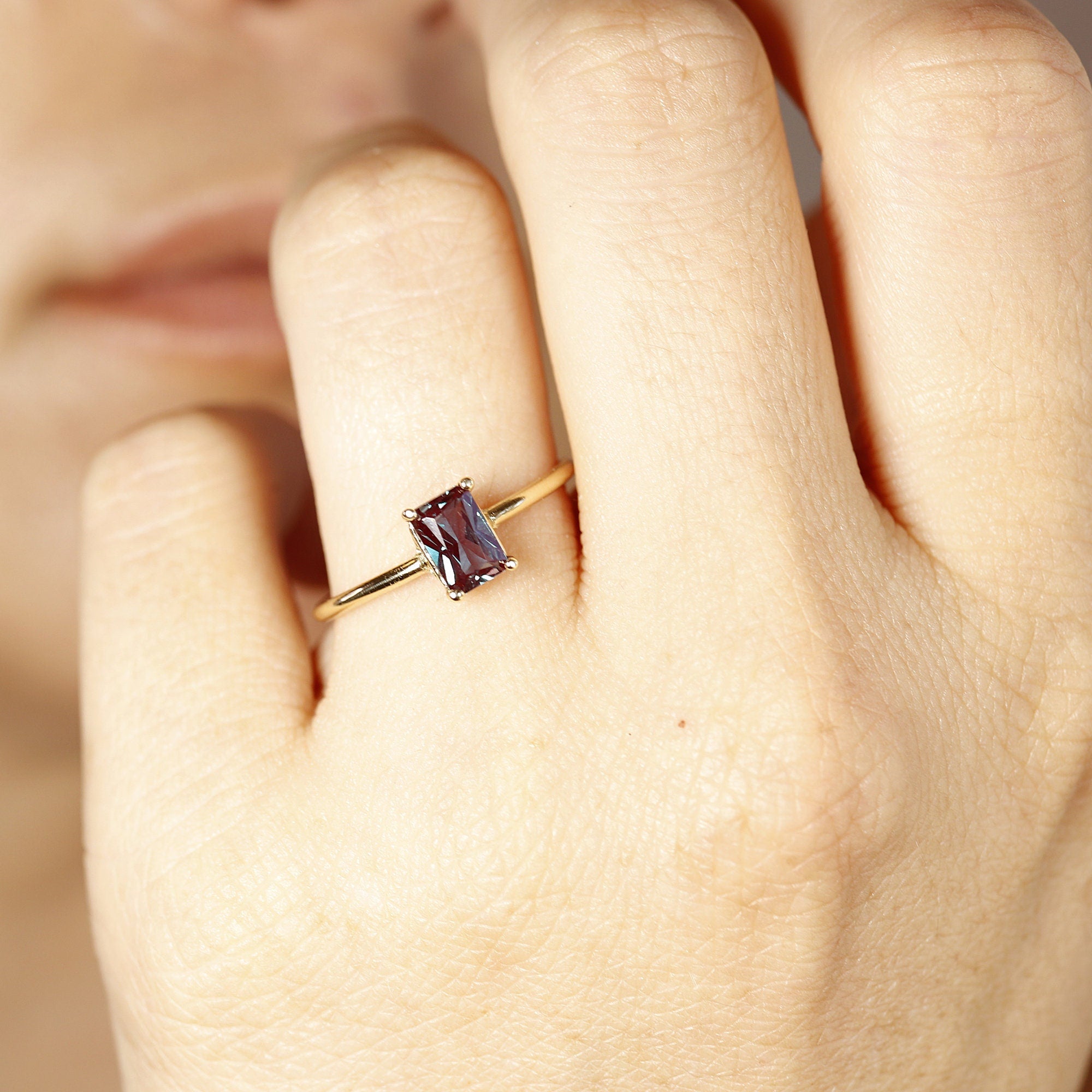 14k Gold Emerald Cut Alexandrite Ring - Melt'm Jewelry