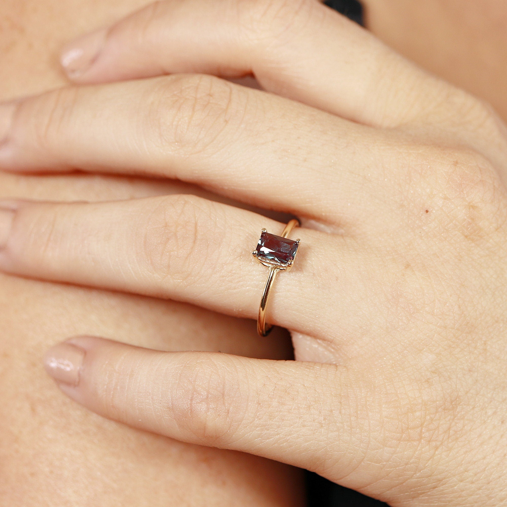 14k Gold Emerald Cut Alexandrite Ring - Melt'm Jewelry