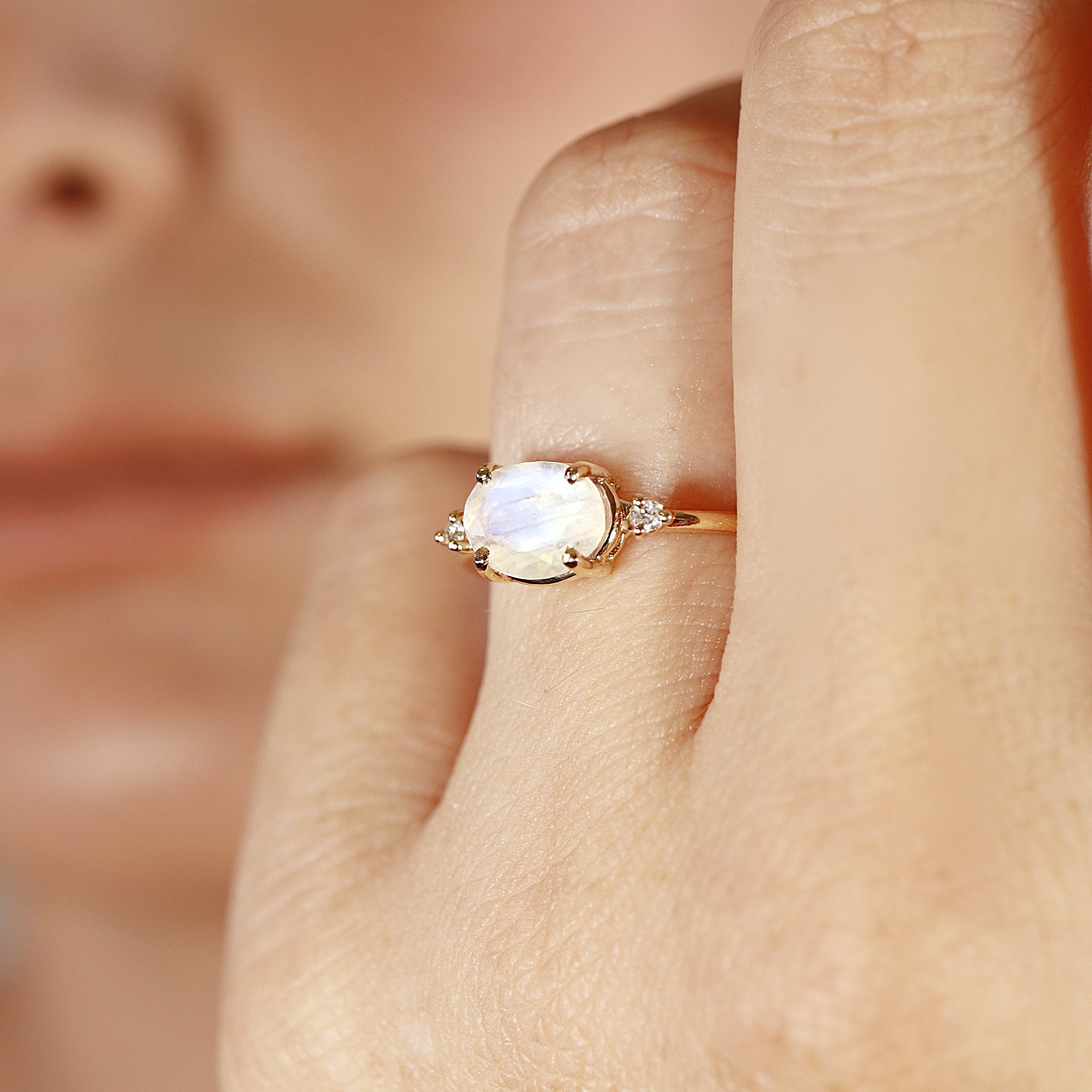 Diamond & Moonstone Engagement Ring - Melt'm Jewelry