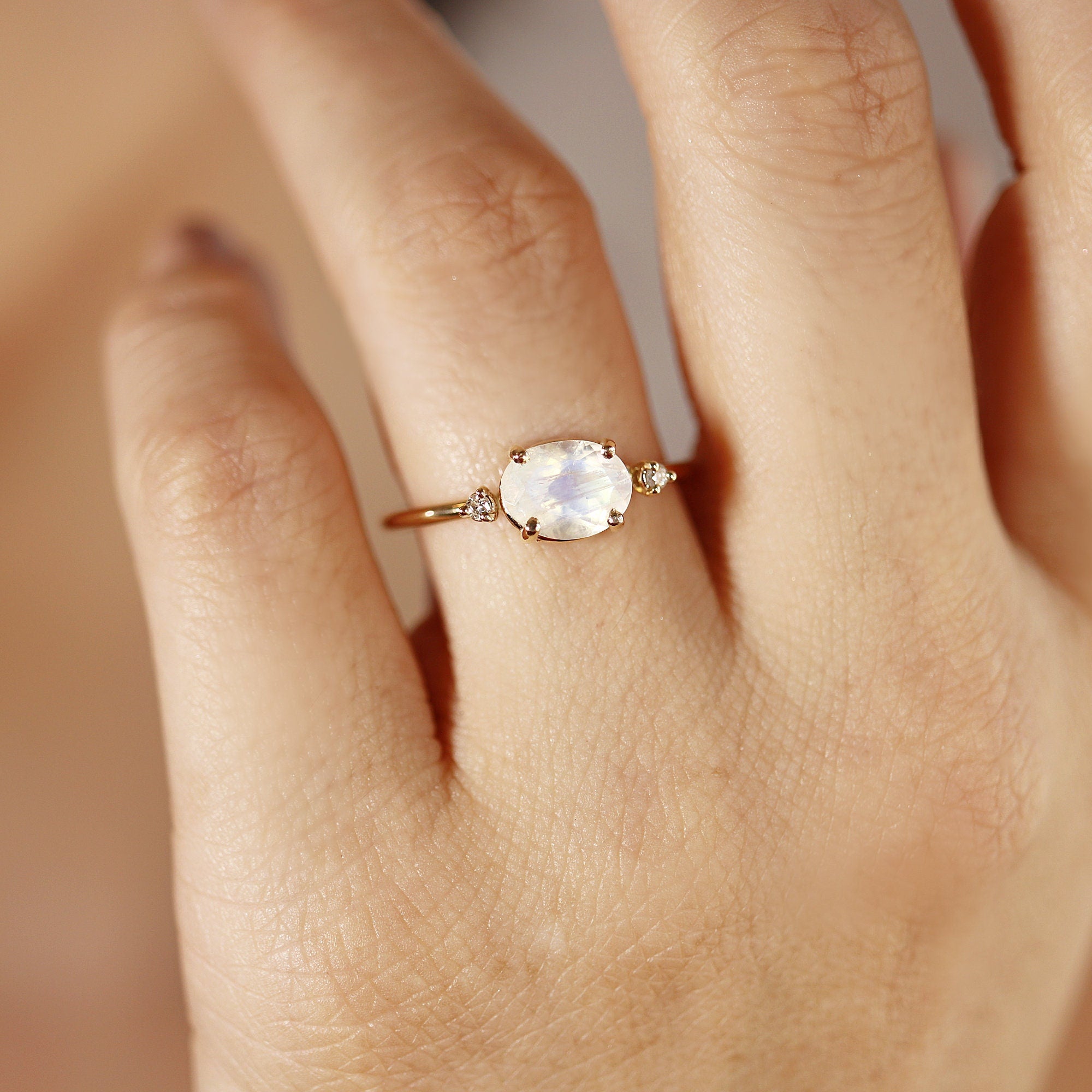 Diamond &amp; Moonstone Engagement Ring - Melt'm Jewelry