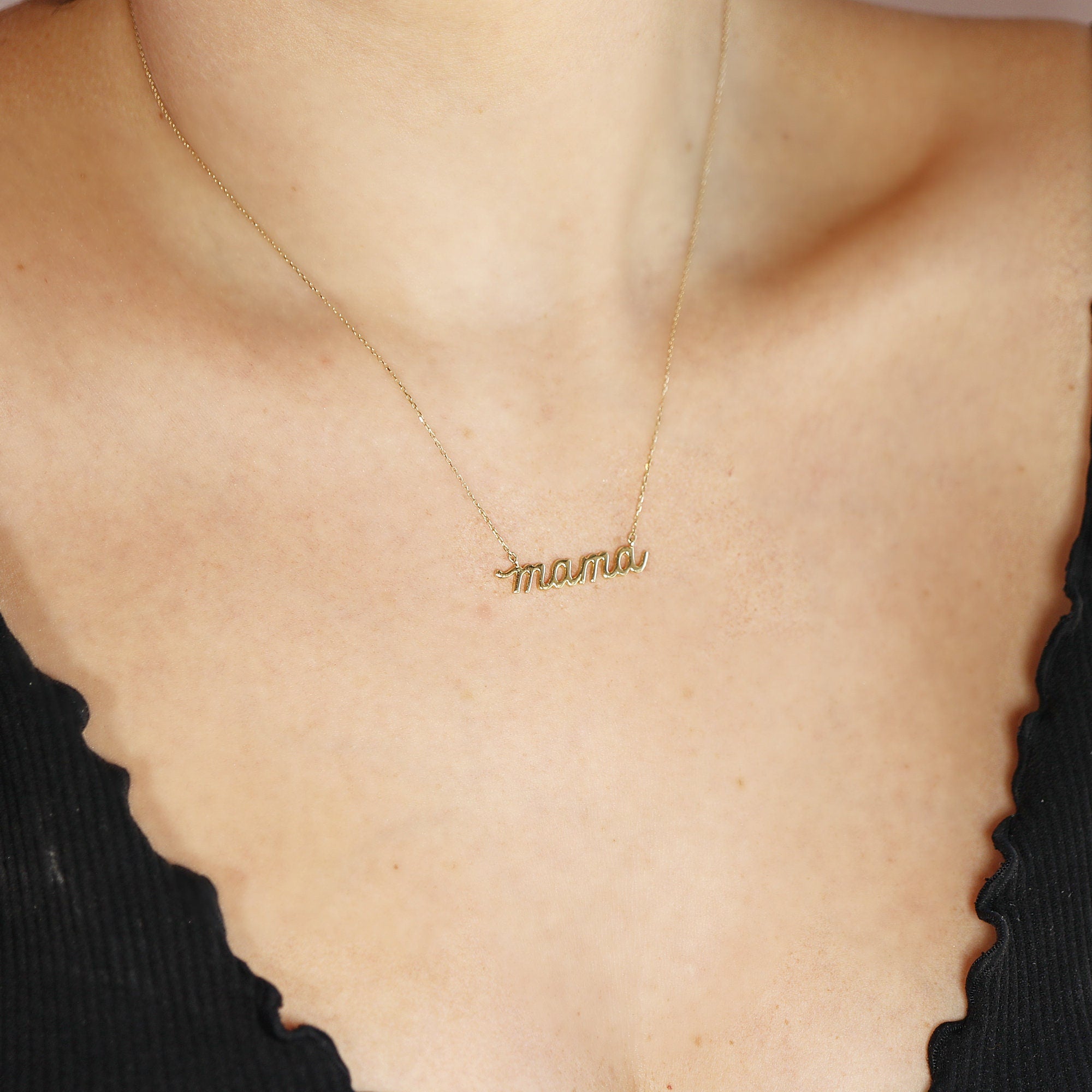 14k Solid Gold Mama Necklace - Melt'm Jewelry