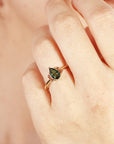 Pear Green Tourmaline Engagement Ring, Three Stone Ring