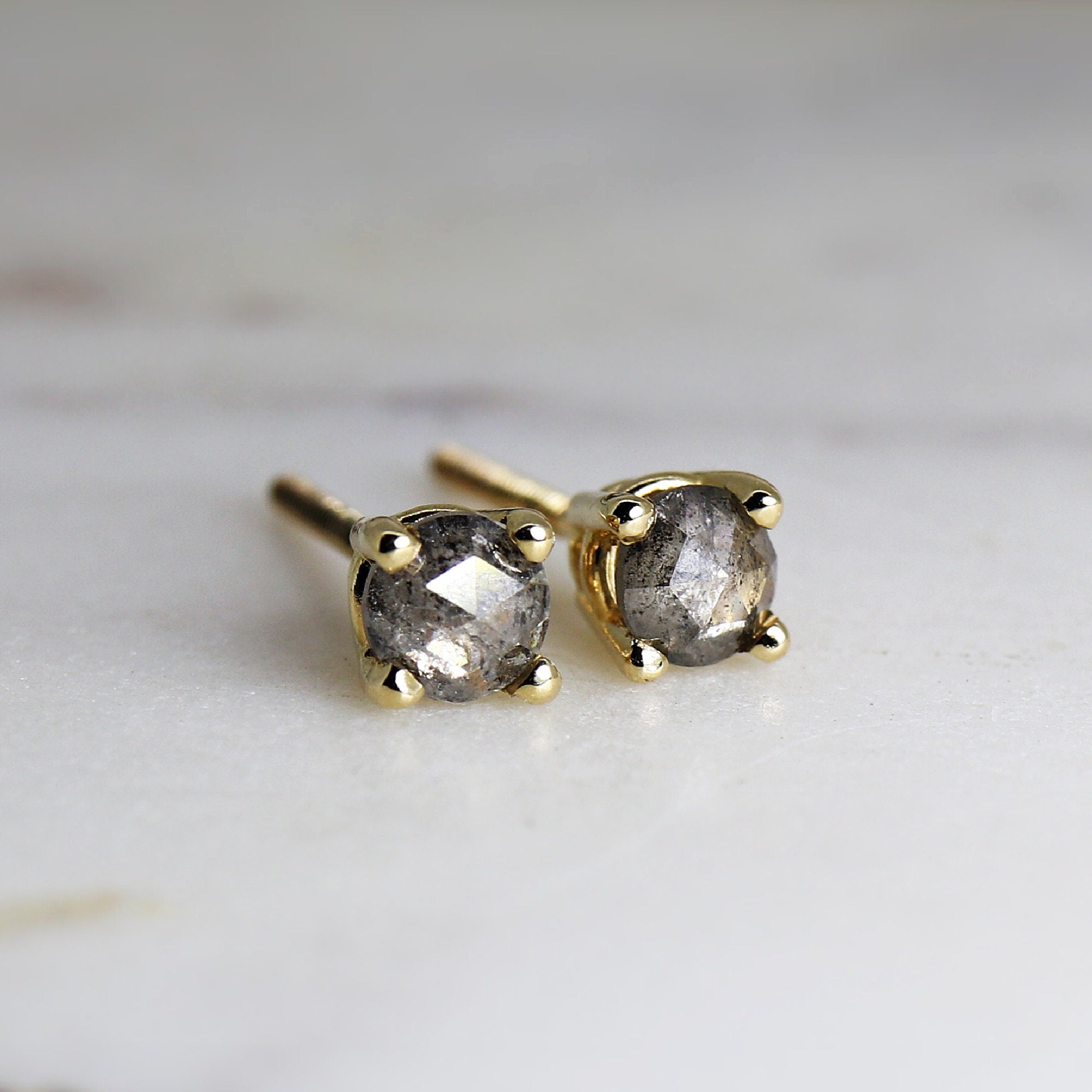 4mm Salt and Pepper Diamond Stud Earrings - Melt'm Jewelry
