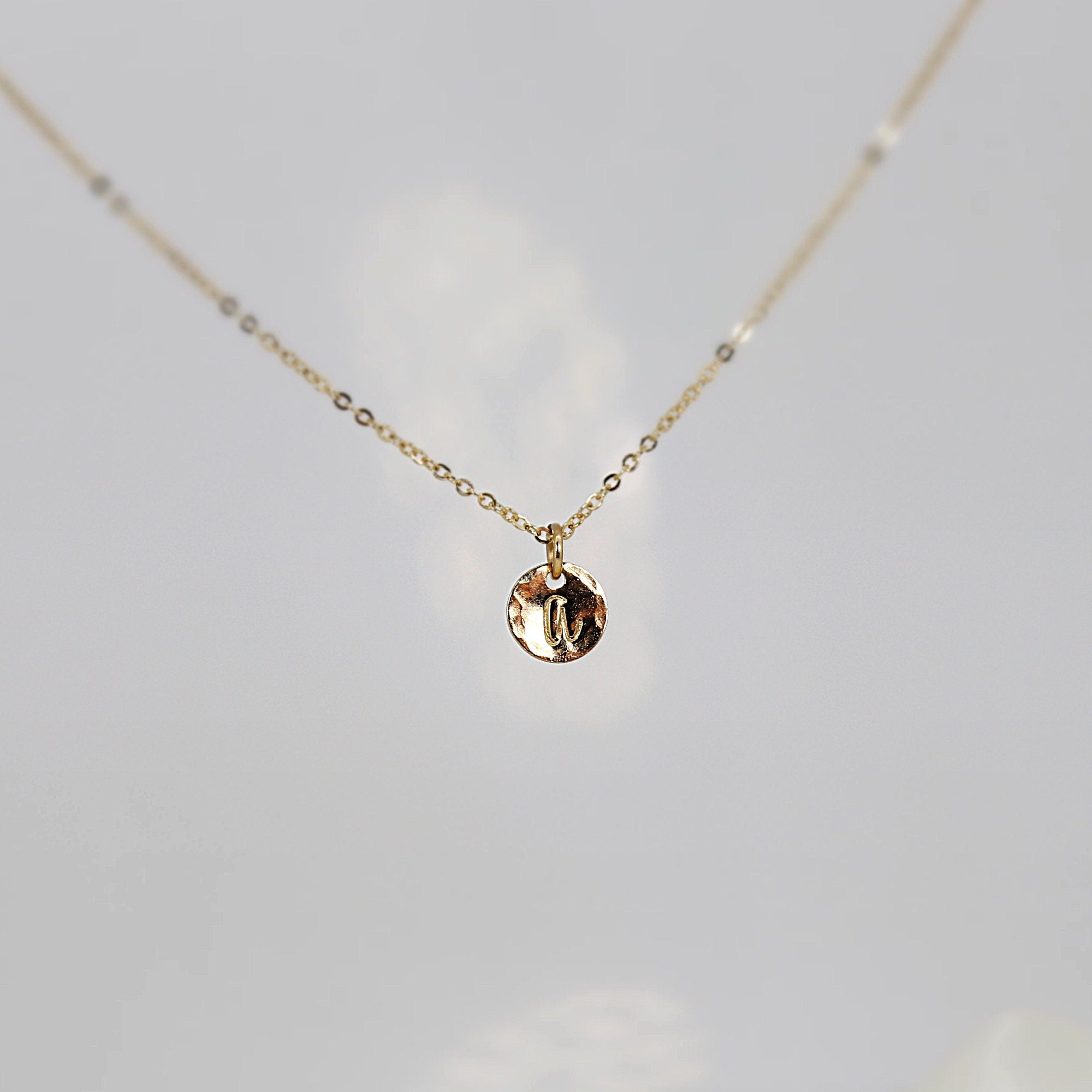 Tiny 14k Solid Gold Dainty Initial Necklace - Hand Stamped - Melt'm Jewelry