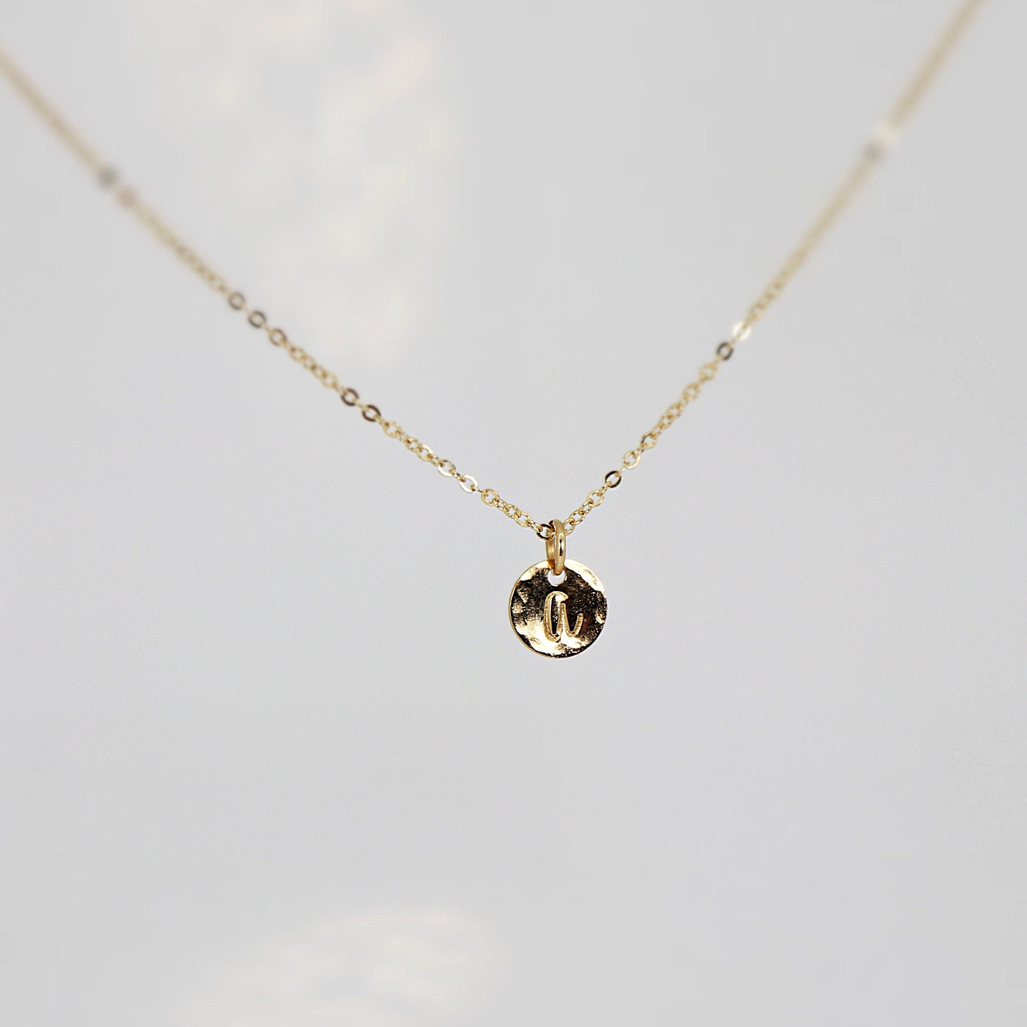 Tiny 14k Solid Gold Dainty Initial Necklace - Hand Stamped - Melt'm Jewelry