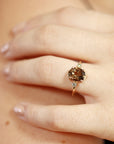 14k Gold Diamond and Oval Smokey Quartz Ring