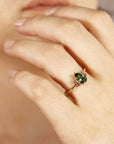 Pear Green Tourmaline Engagement Ring, Three Stone Ring