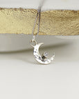 Moon with Diamond Necklace, 14k Solid Gold Moon Choker