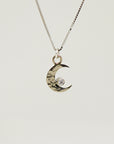 14k White Gold Diamond Crescent Moon Necklace – Hammered Celestial Pendant - Melt'm Jewelry