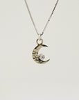 14k White Gold Diamond Crescent Moon Necklace – Hammered Celestial Pendant - Melt'm Jewelry