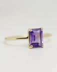 14k Gold Emerald Cut Amethyst Ring, Amethyst Engagement Ring