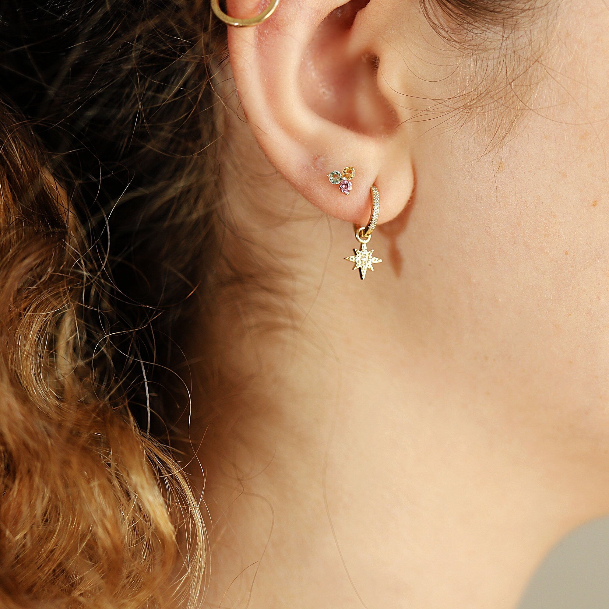 Tourmaline Trio Earrings in 14k Solid Gold