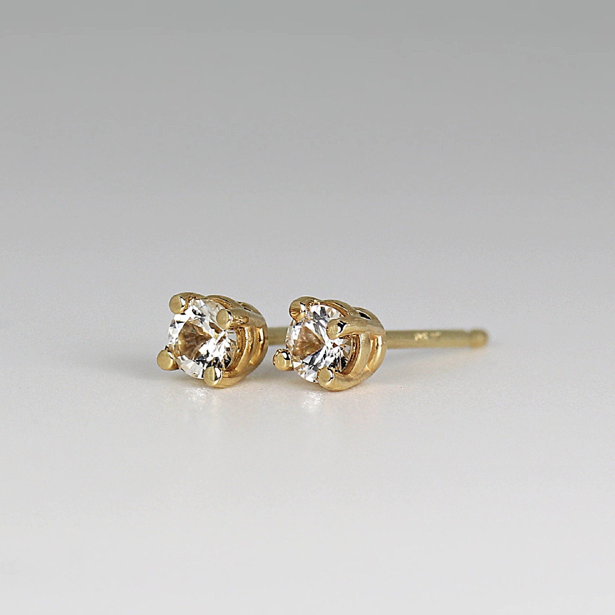 14k Gold White Sapphire Earrings, Minimalist Earrings, White Sapphire Bridal Earrings - Melt'm Jewelry