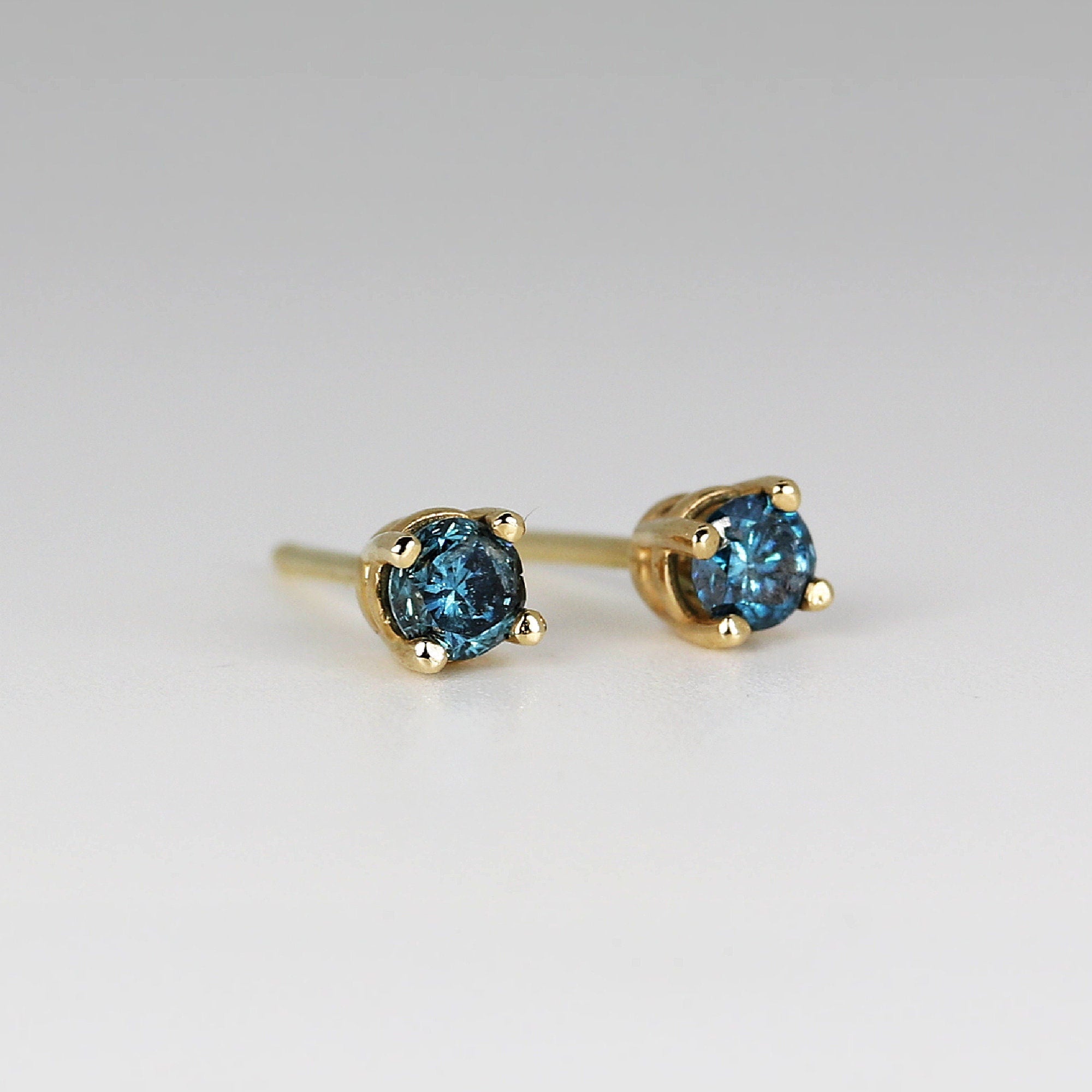 Blue Diamond Earrings 14k Gold (SINGLE or PAIR) - Melt'm Jewelry