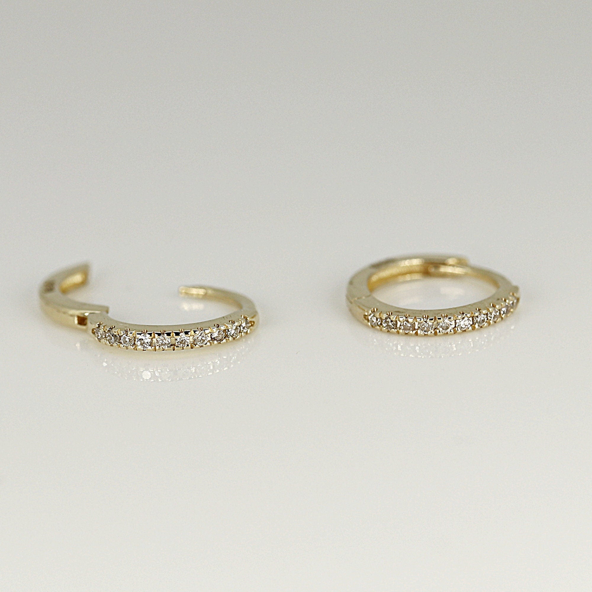 14k Solid Gold Diamond Huggie Hoops (SINGLE or PAIR) - Melt'm Jewelry