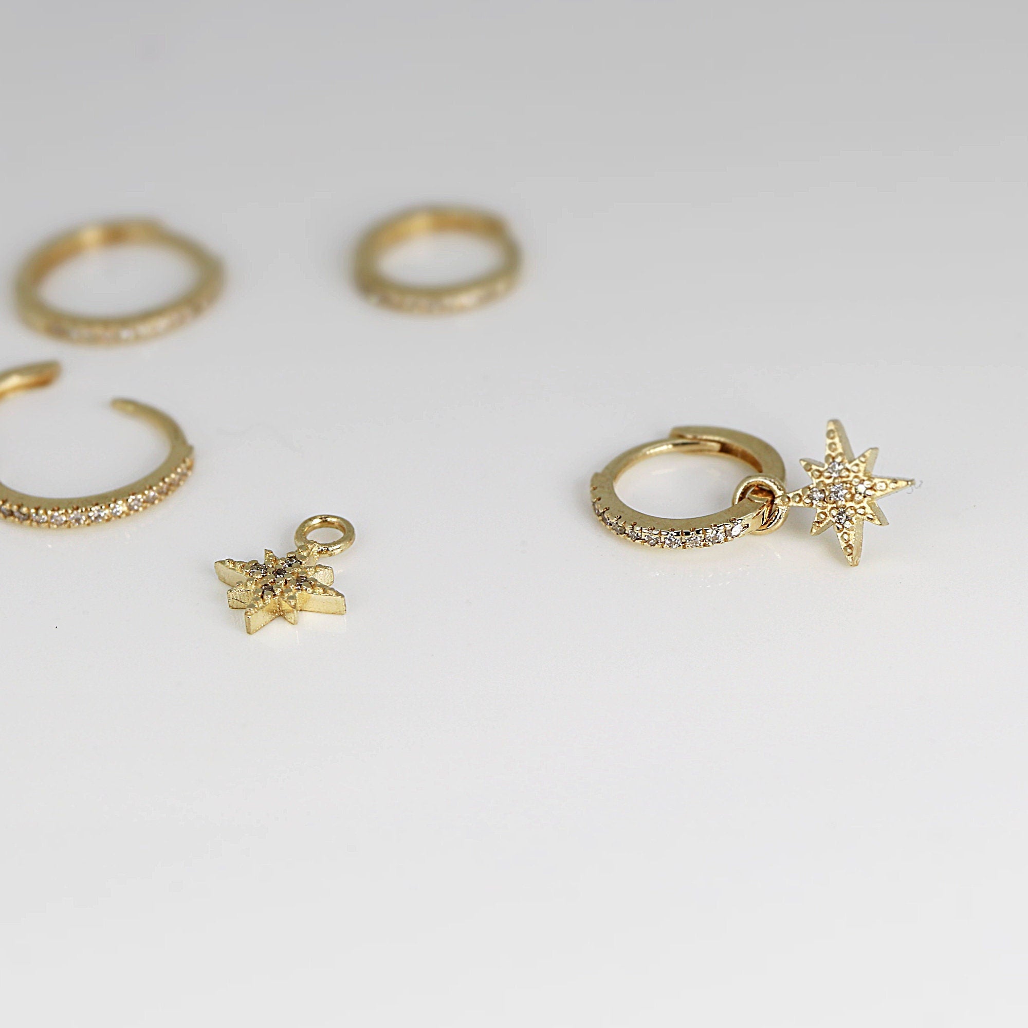 14k Solid Gold Diamond Huggie Hoops (SINGLE or PAIR) - Melt'm Jewelry