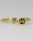 Diamond & Green Tourmaline Ring 14k Gold, Two Birthstone Ring