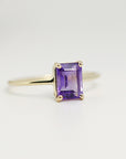 14k Gold Emerald Cut Amethyst Ring, Amethyst Engagement Ring