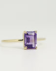 14k Gold Emerald Cut Amethyst Ring, Amethyst Engagement Ring