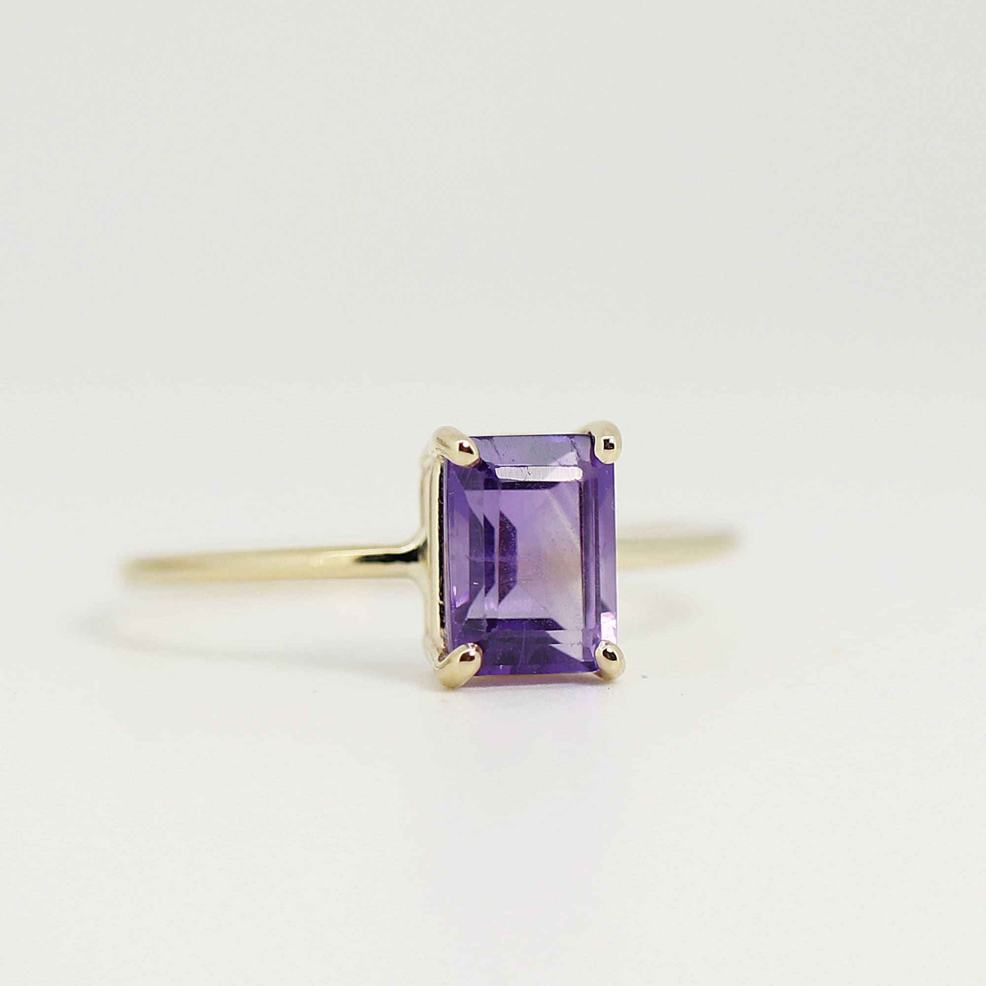14k Gold Emerald Cut Amethyst Ring, Amethyst Engagement Ring - Melt'm Jewelry