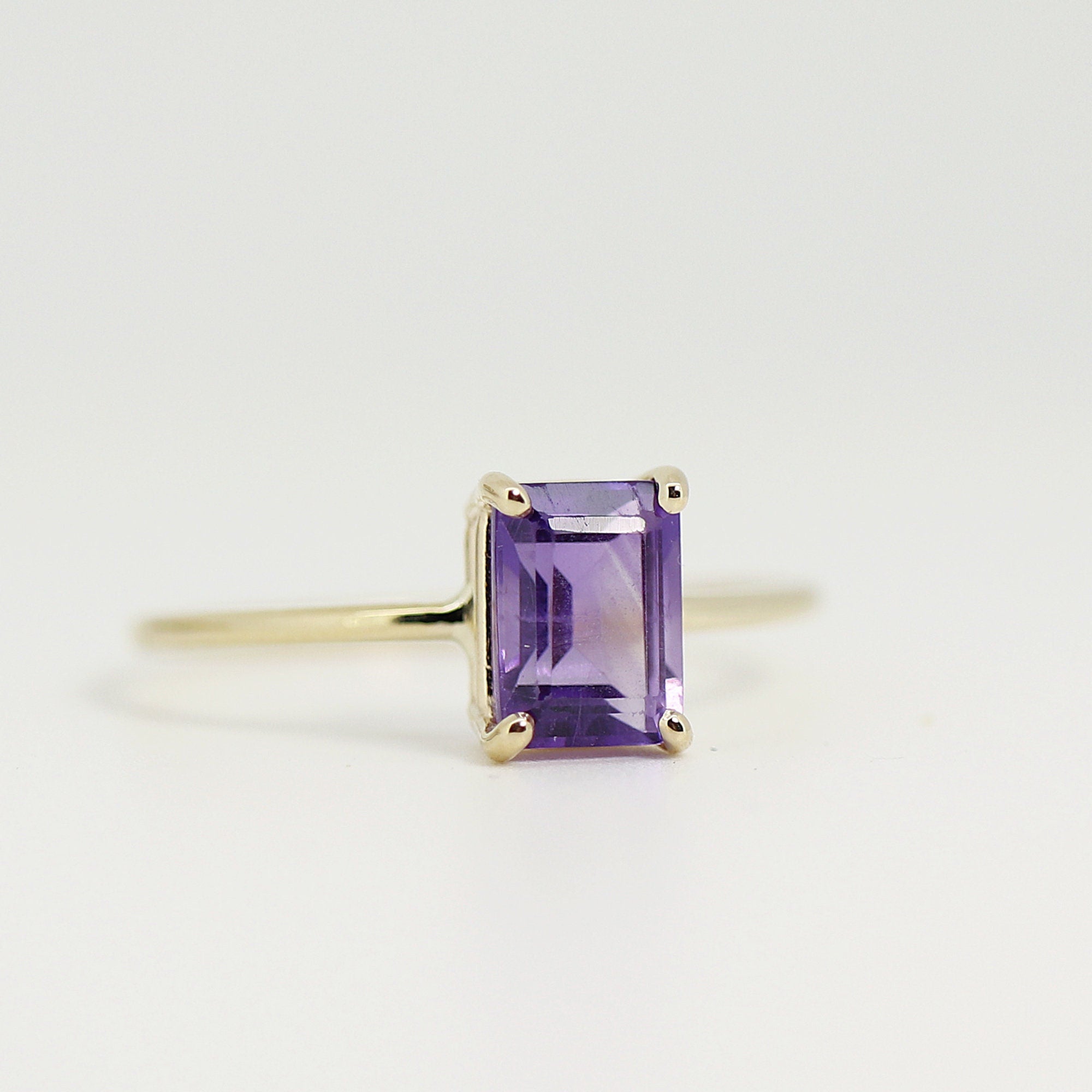 14k Gold Emerald Cut Amethyst Ring, Amethyst Engagement Ring - Melt'm Jewelry
