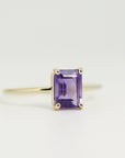 14k Gold Emerald Cut Amethyst Ring, Amethyst Engagement Ring - Melt'm Jewelry