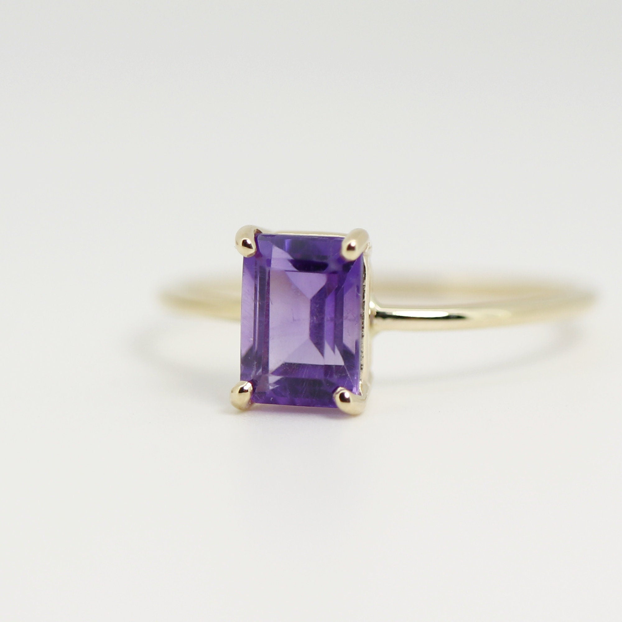 14k Gold Emerald Cut Amethyst Ring, Amethyst Engagement Ring - Melt'm Jewelry