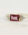 Pink Baguette Tourmaline & Diamond Ring, Art Deco Minimalist Ring