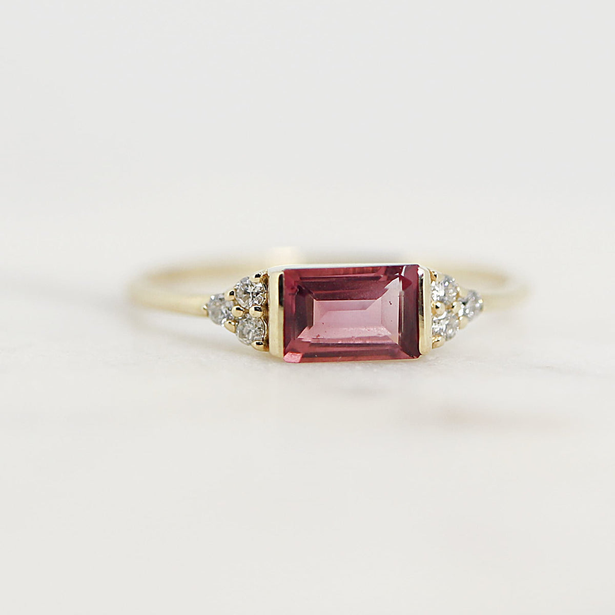 Baguette Pink Tourmaline &amp; Diamond Art Deco Ring - Melt'm Jewelry