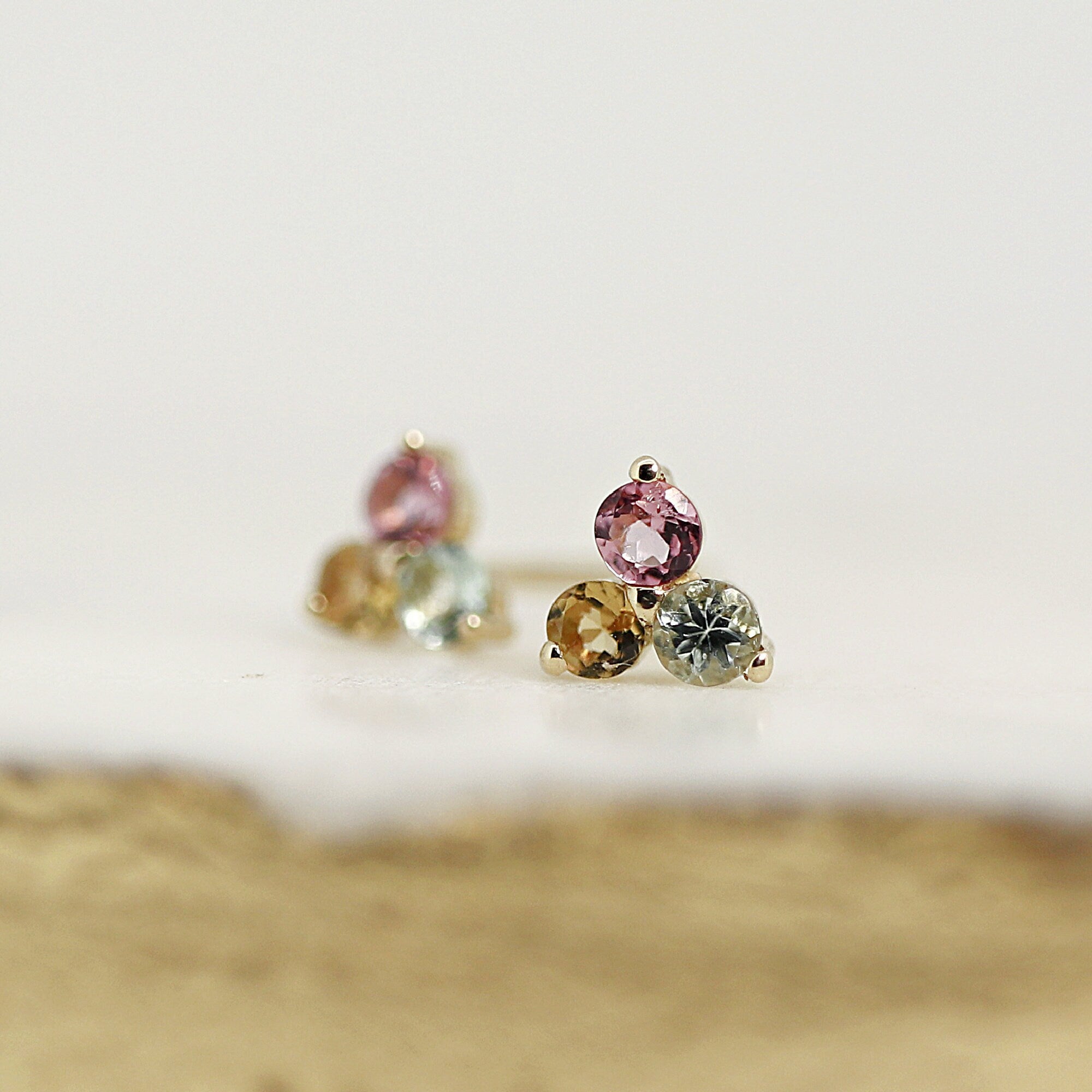 Tourmaline Trio Earrings in 14k Solid Gold