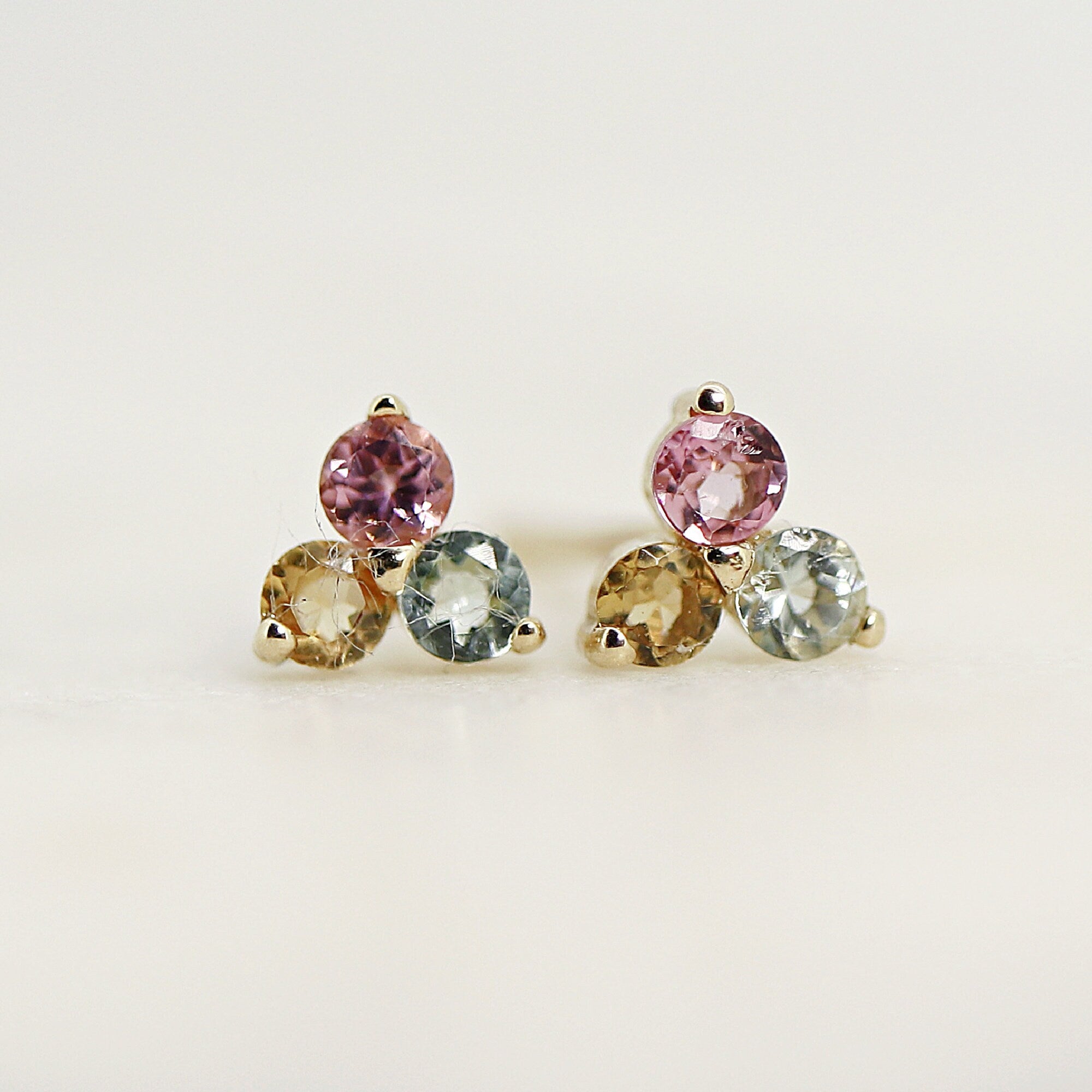 Tourmaline Trio Earrings in 14k Solid Gold