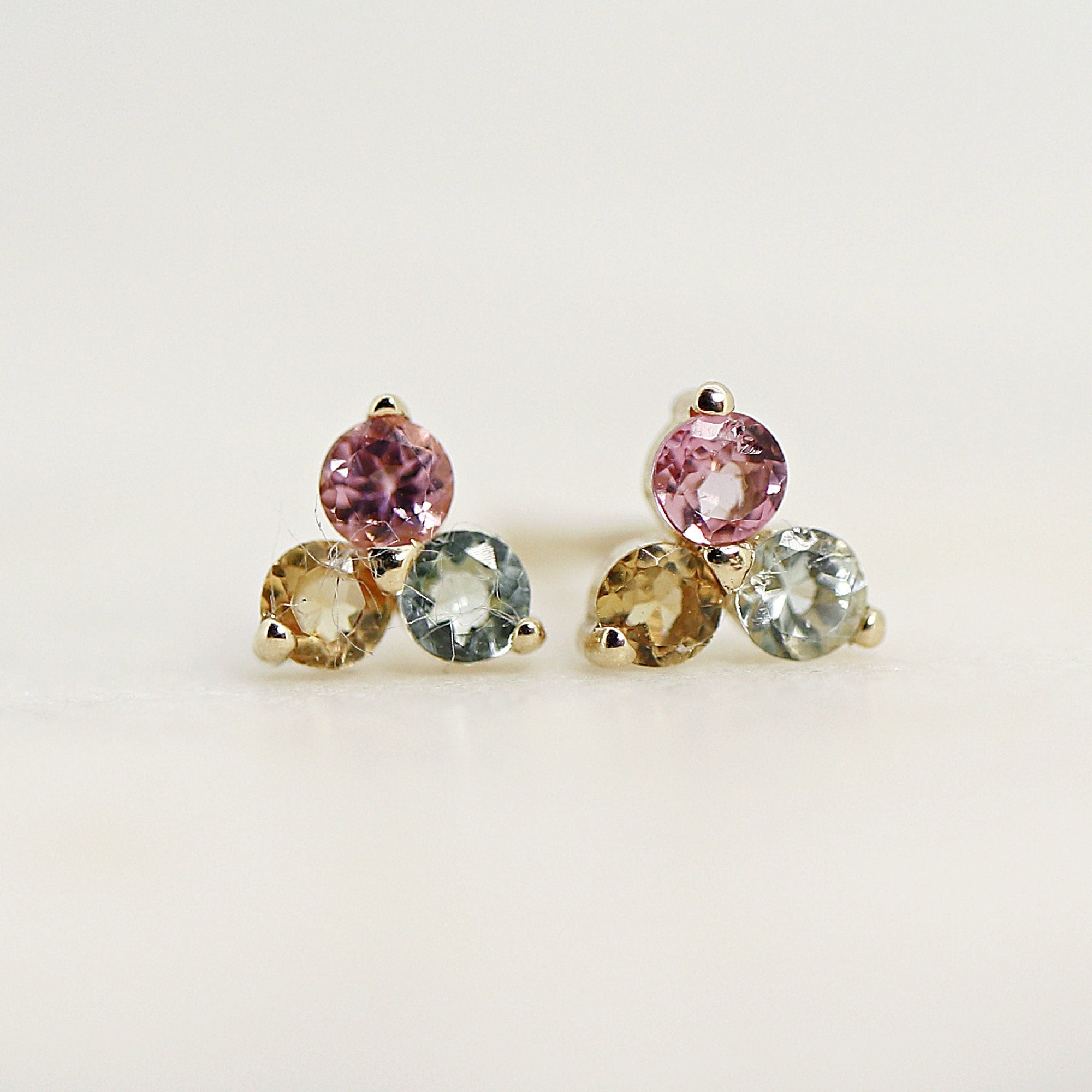 Tourmaline Flower Earrings – Pink Gemstone Cluster Studs in 14k Solid Gold - Melt'm Jewelry